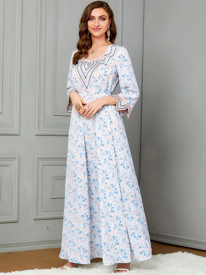 Floral Embroidery Slim Fit Abaya Dress