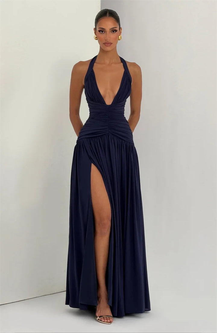 Luxury Pleated High Split Maxi Dress