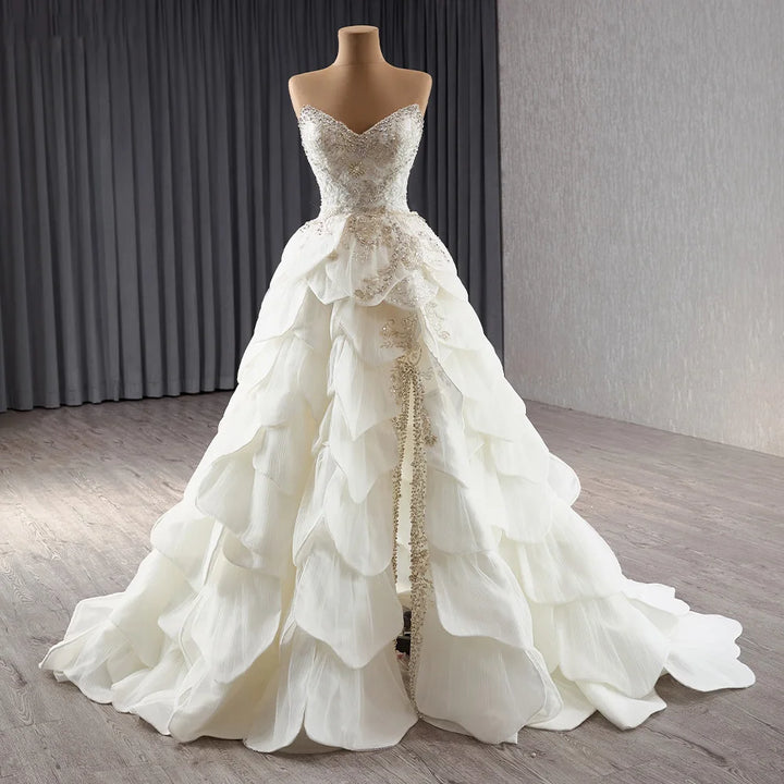 Luxury Pearls Split Wedding Gown