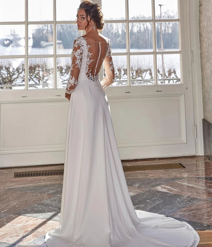 Fancy Satin Floor-Length Bridal Dress
