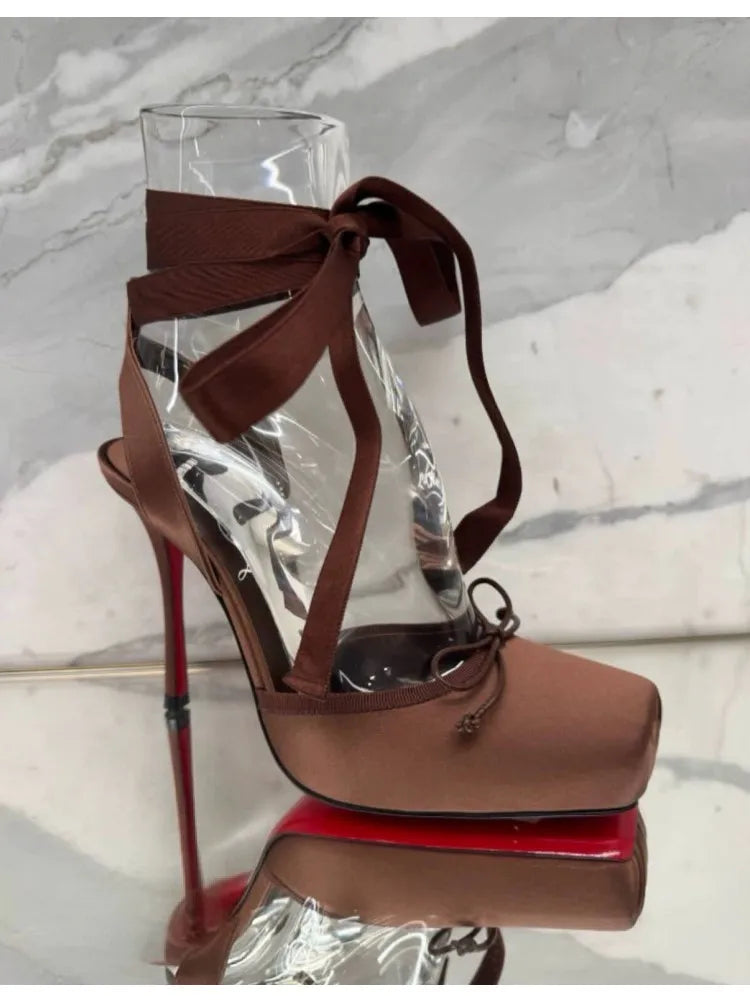 Fashionable Square Toe Satin Heels