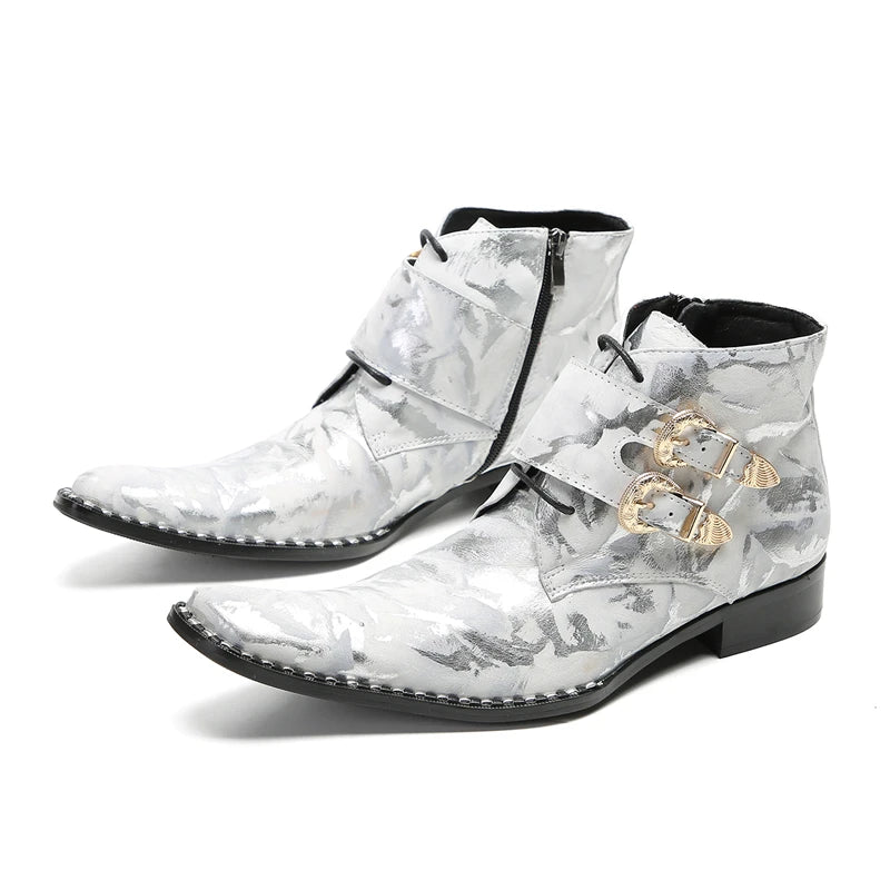 Fashionable Double Buckle Printed Boots