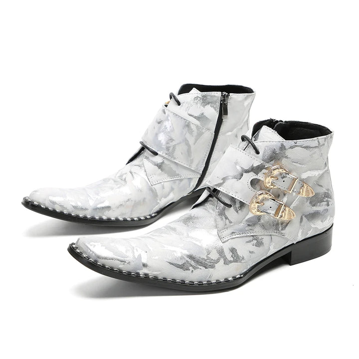 Fashionable Double Buckle Printed Boots