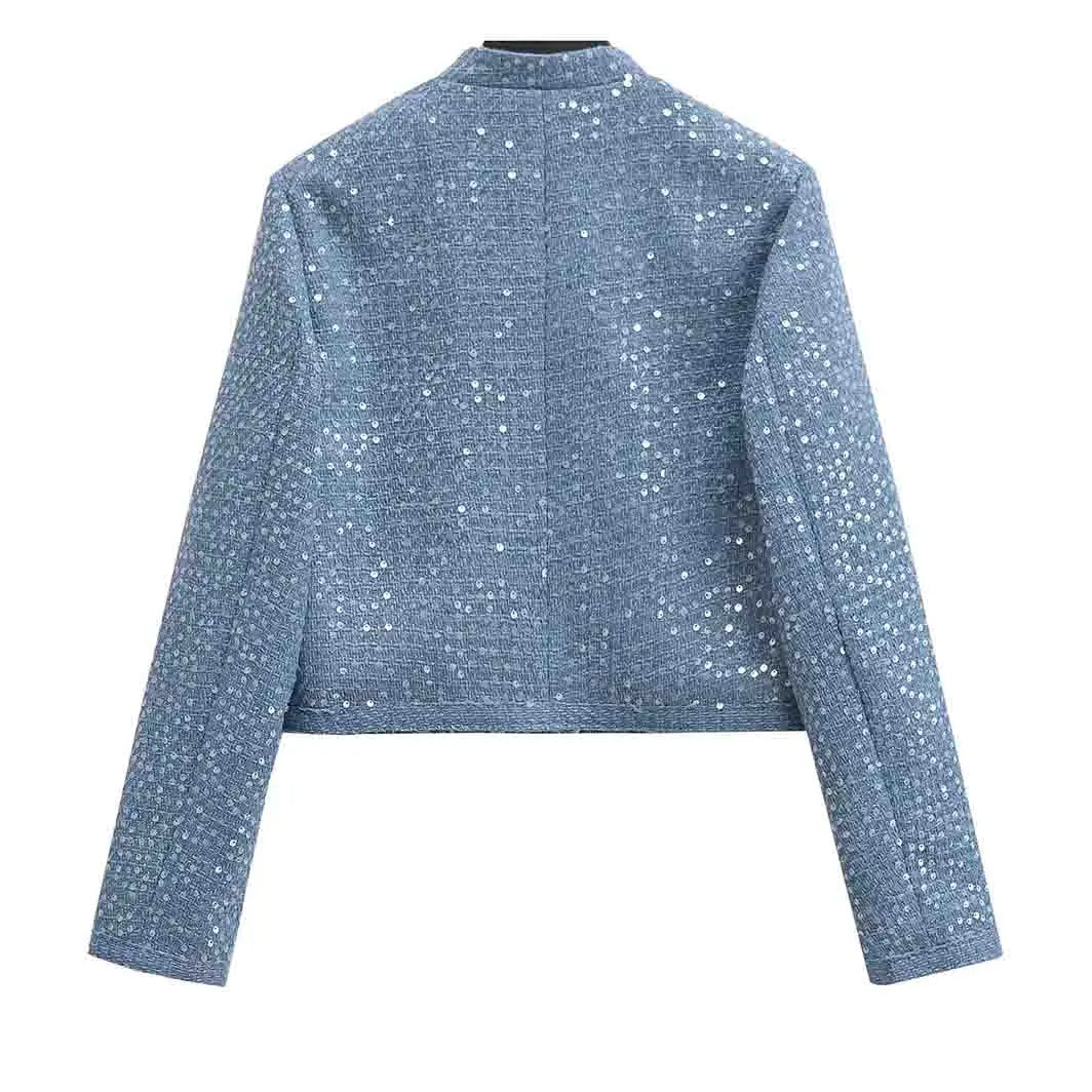 Modern Crewneck Tweed Short Coat