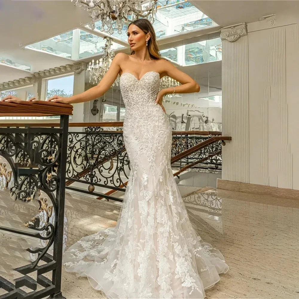 Sweet Beaded Backless Bridal Gown - Detachable Train