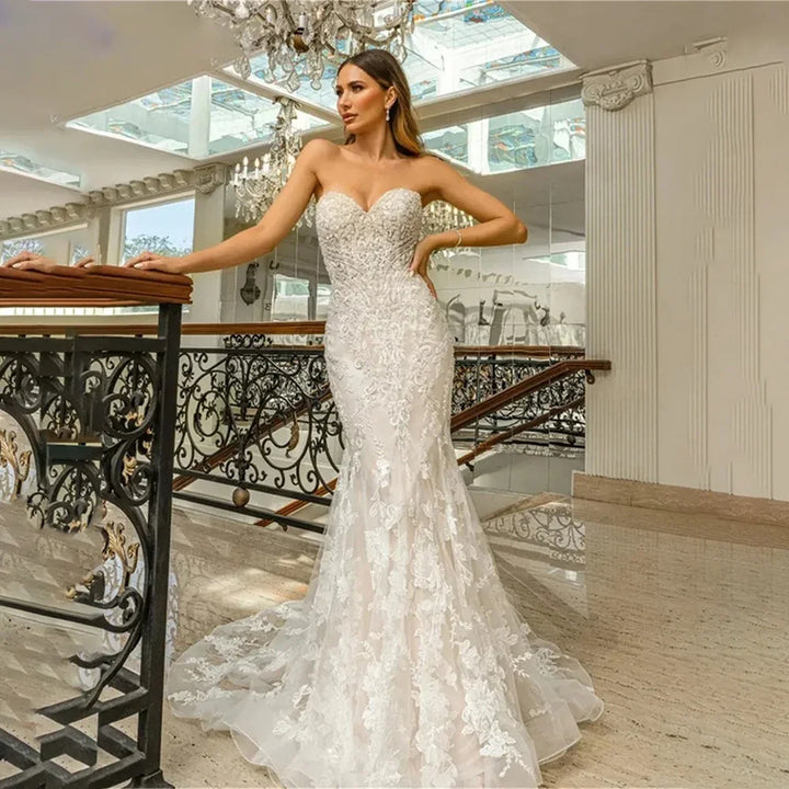 Sweet Beaded Backless Bridal Gown - Detachable Train