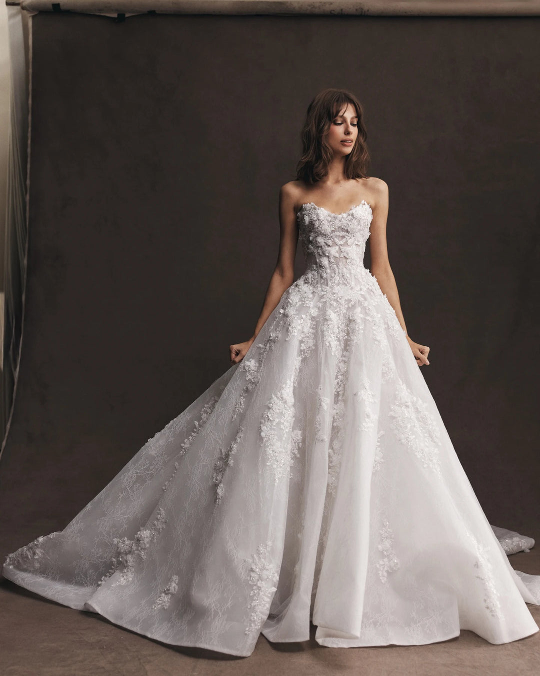 Sweet 3D Floral Applique Bridal Couture - With Veil