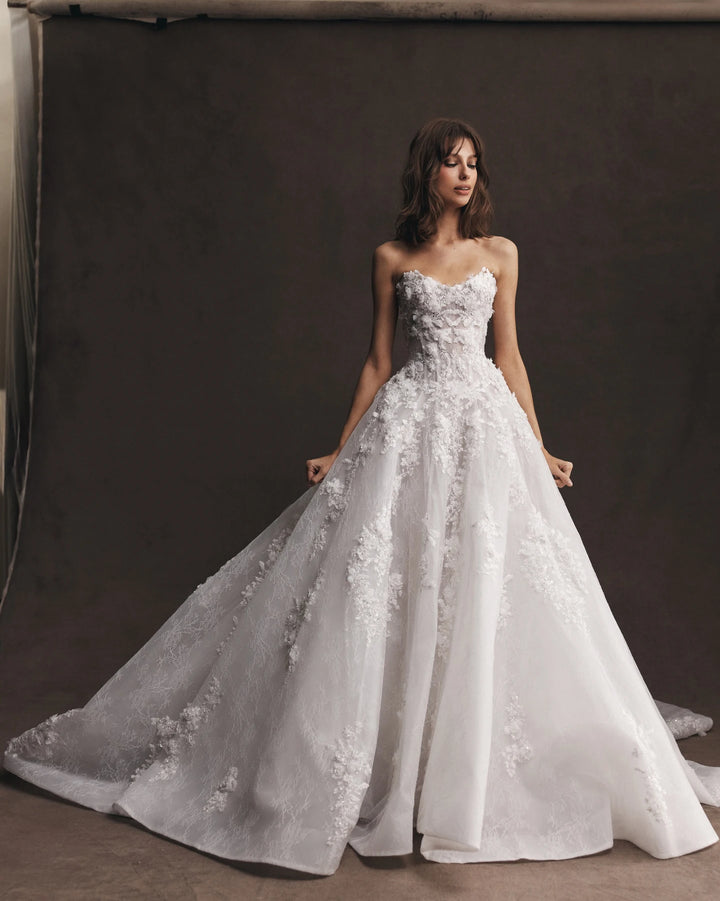 Sweet 3D Floral Applique Bridal Couture - With Veil