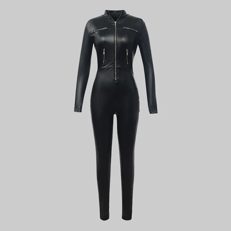 Stylish Zipper Collar Cool Jumpsuit