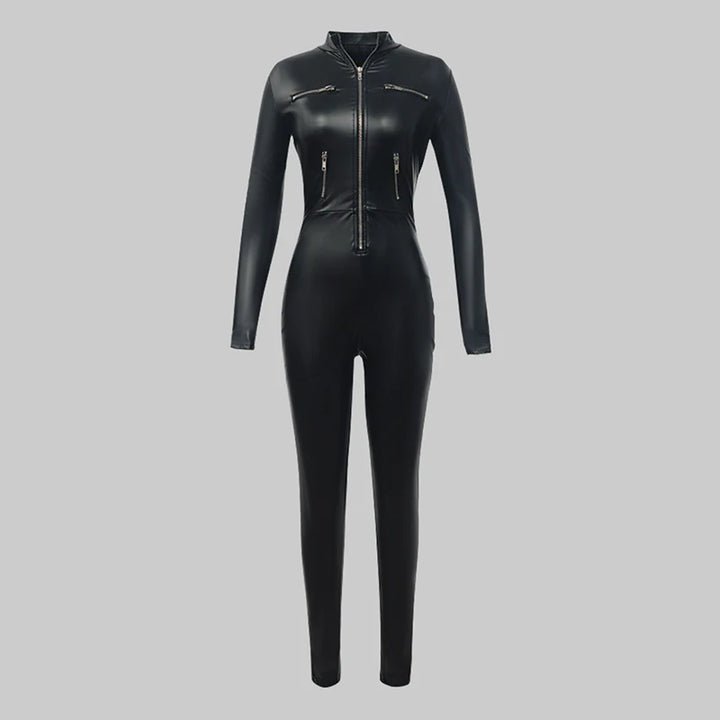Stylish Zipper Collar Cool Jumpsuit