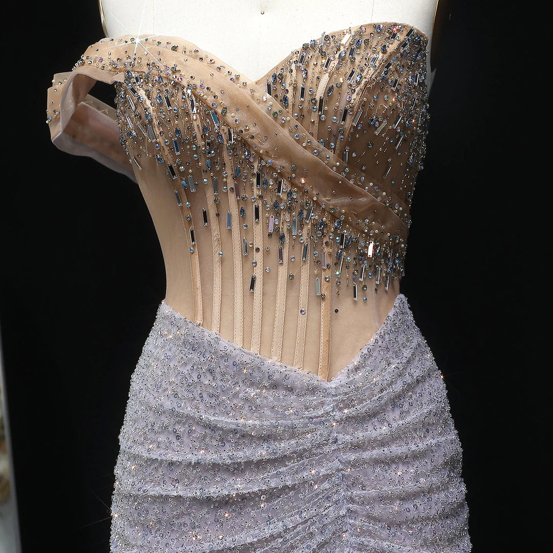 Luxury Crystal High Slit Prom Party Gown