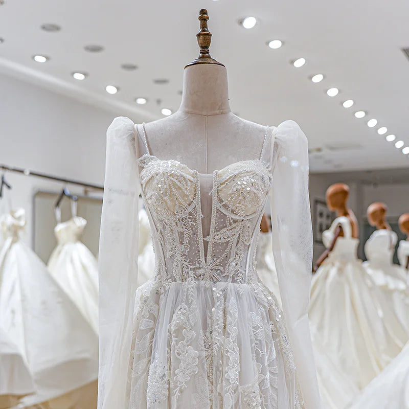 Shiny A-Line Backless Wedding Dress