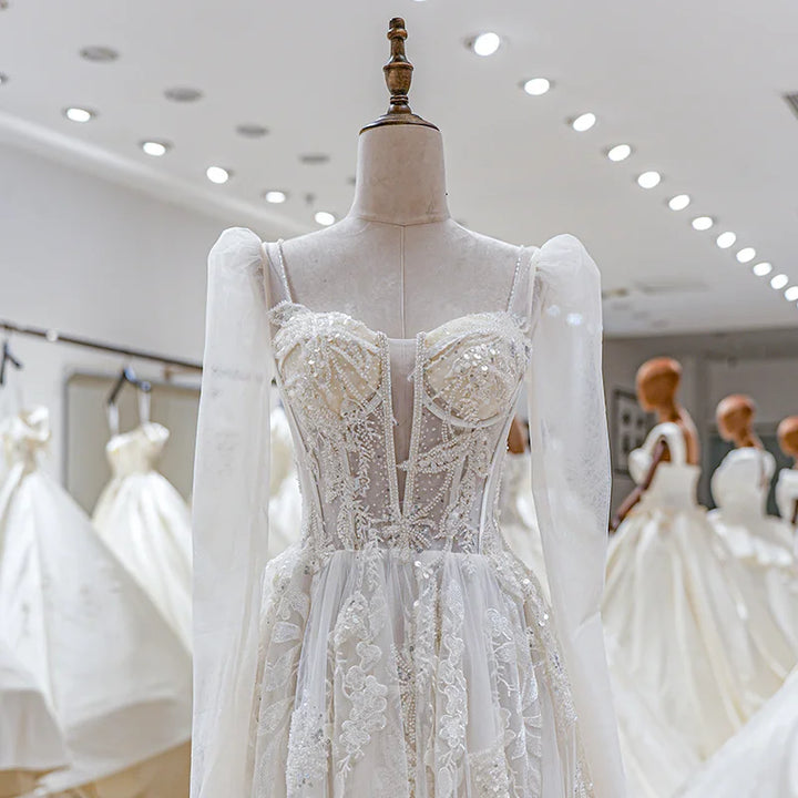 Shiny A-Line Backless Wedding Dress