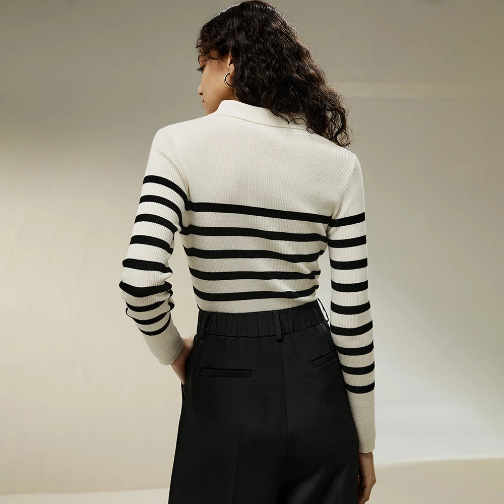 Shawl Collar Striped Wool Sweater