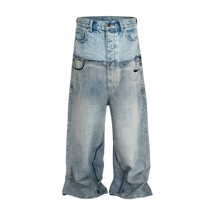 Fine Double Waist Denim Baggy Jeans Pants