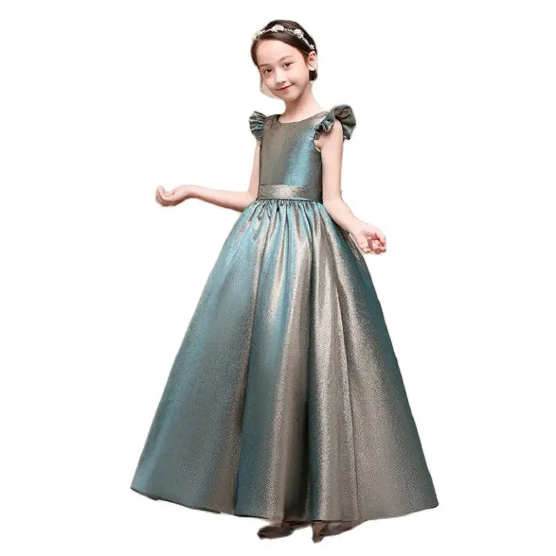 Glittery Sleek Satin Girl's Party Ball Gown