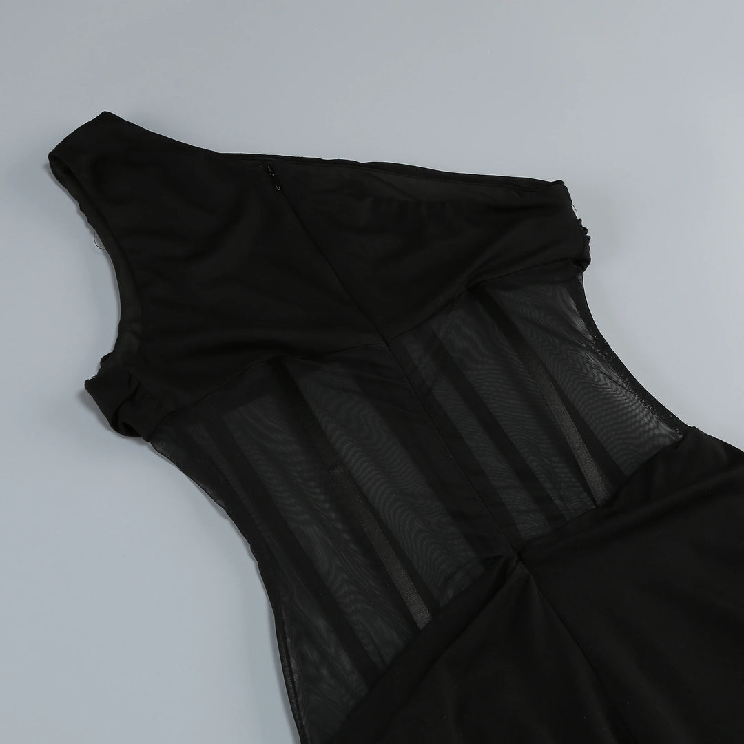 Radiant Slanted Shoulder Mesh Party Dress