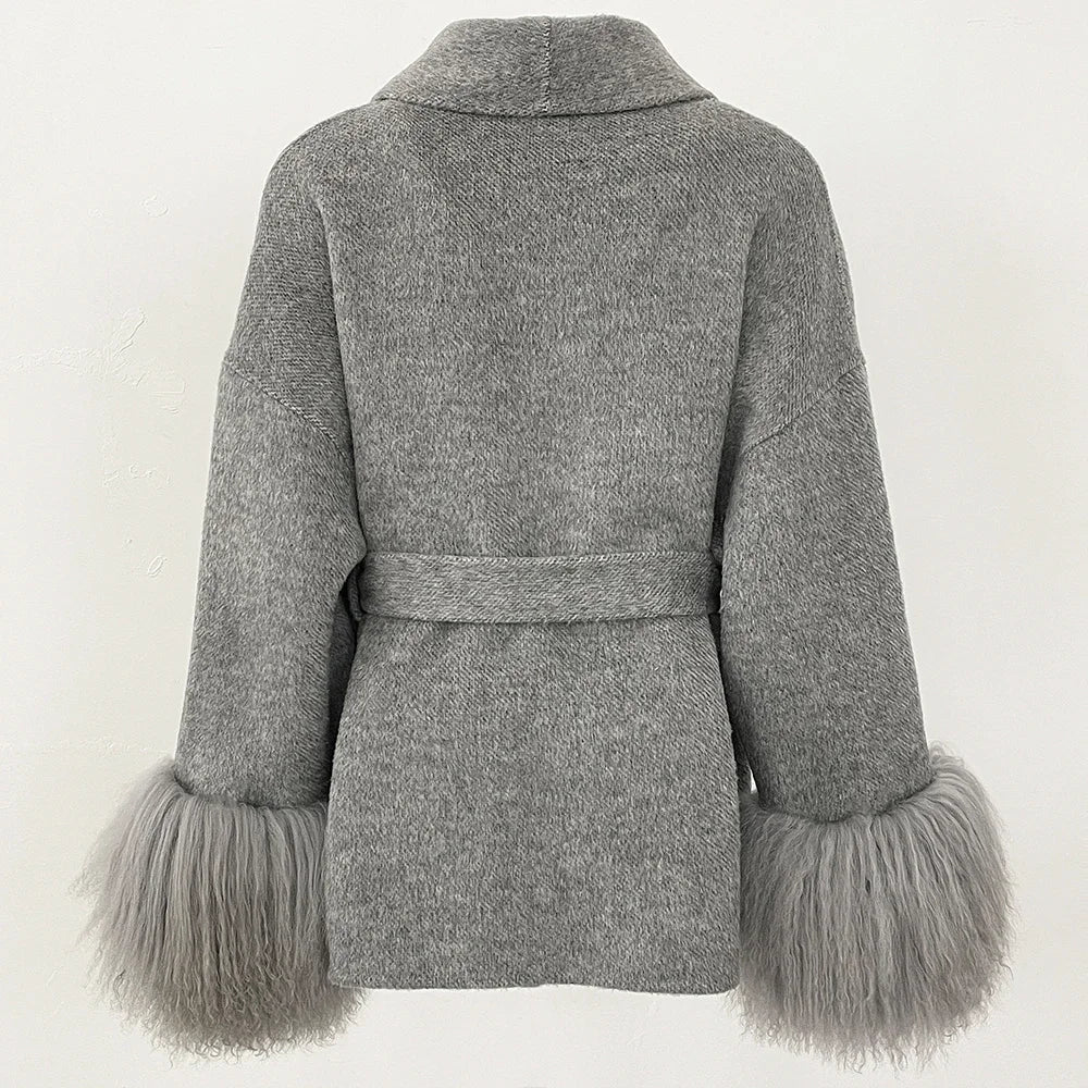 Elegant Mongolian Fur Woolen Overcoat