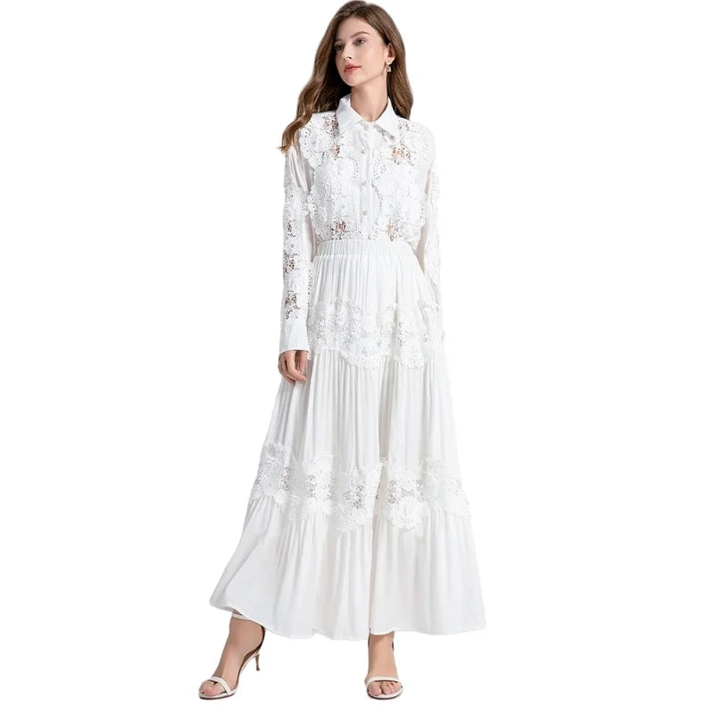 High-End Two-Piece Hollow Out Lace Skirt Outfit