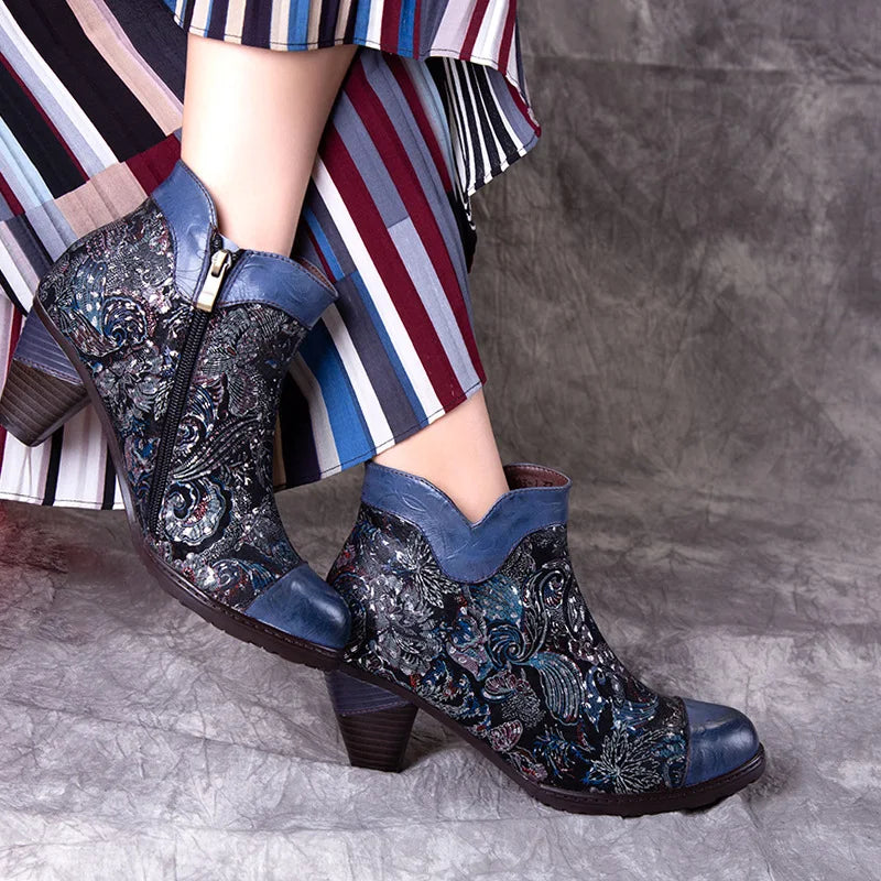 Smart Embossed Leather Ankle Boots