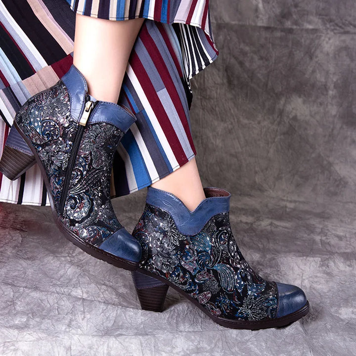 Smart Embossed Leather Ankle Boots