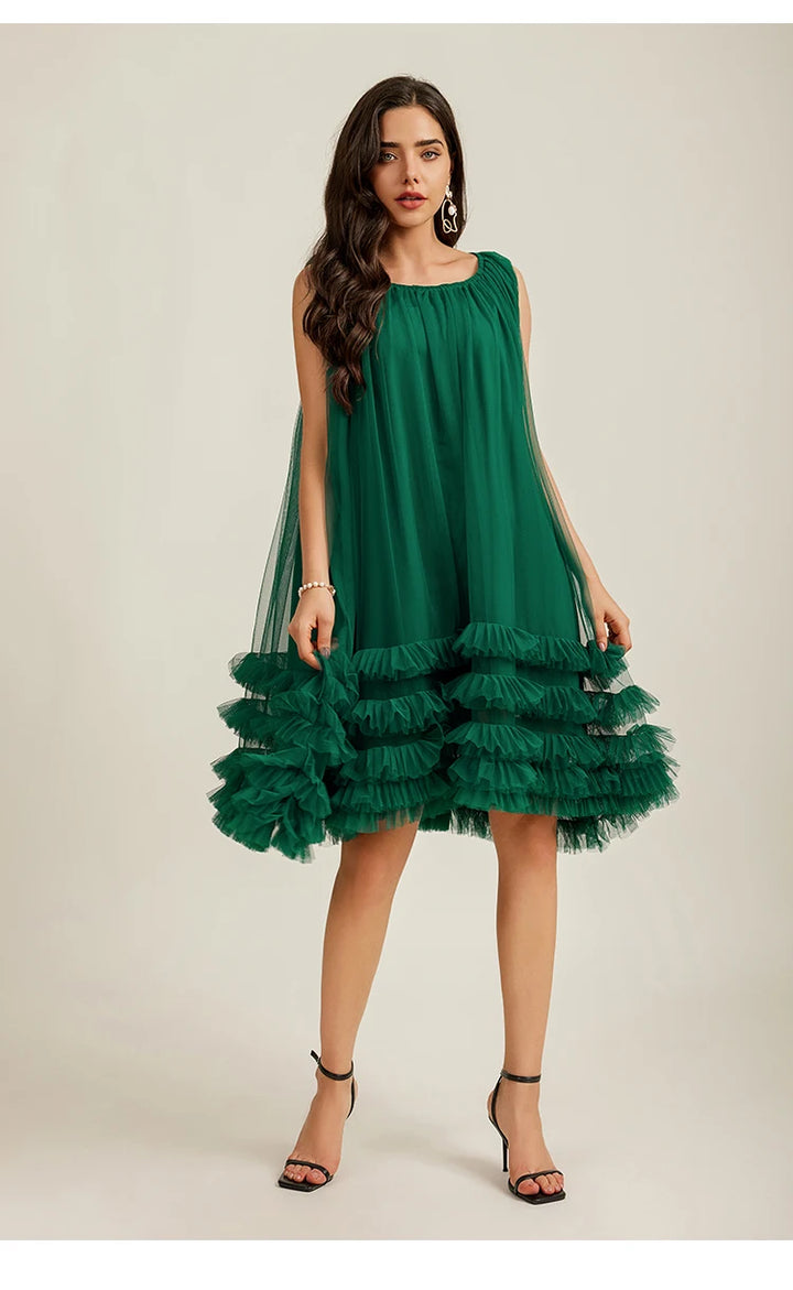 Fluffy Mesh Ruffles Party Dress