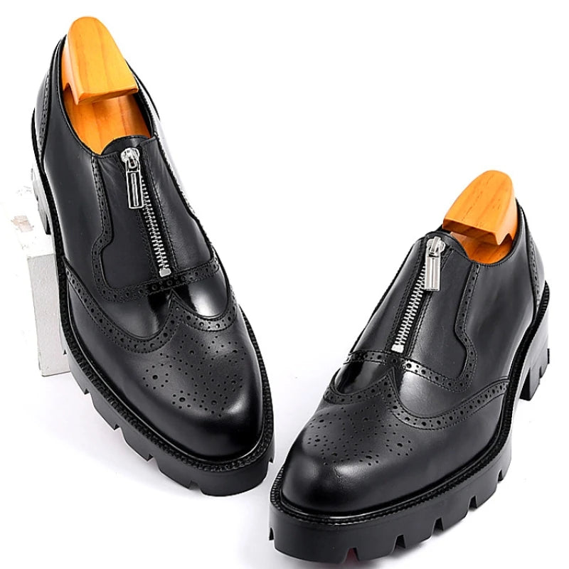 Classic Front Zip Brogue Shoes