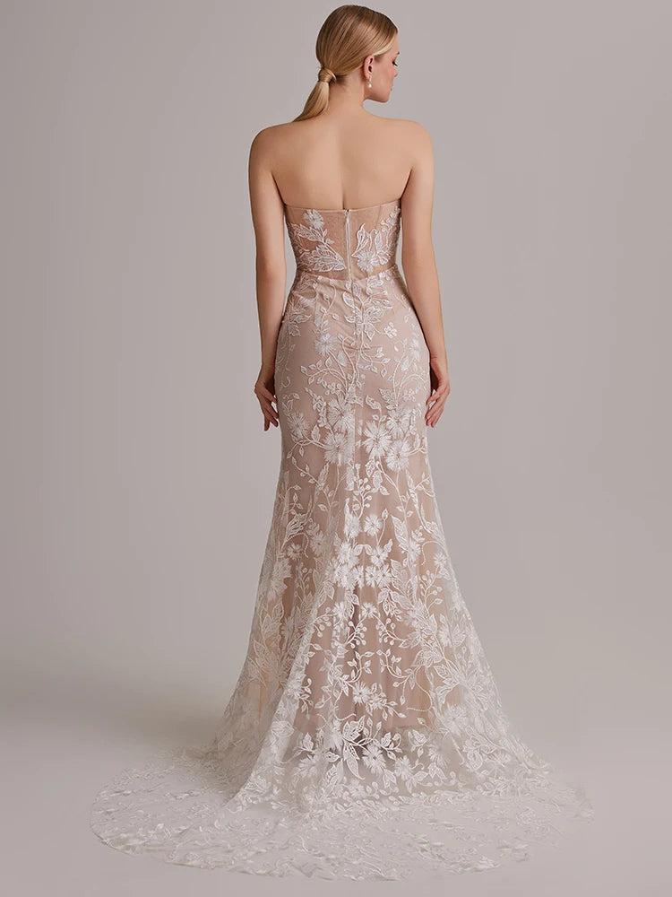 Exquisite Embroidered Floral Lace Wedding Dress