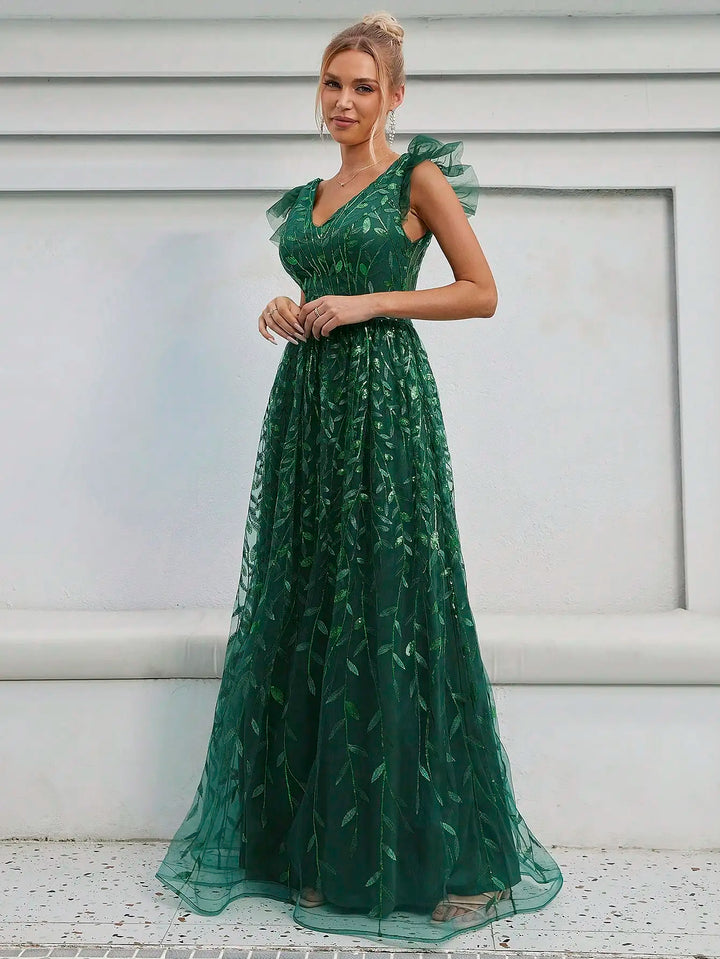 Gorgeous Mesh Sleeve Evening Dress