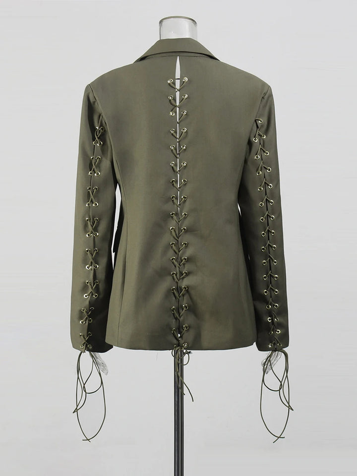 Spliced Lace-Up Women's Two-Piece Suit