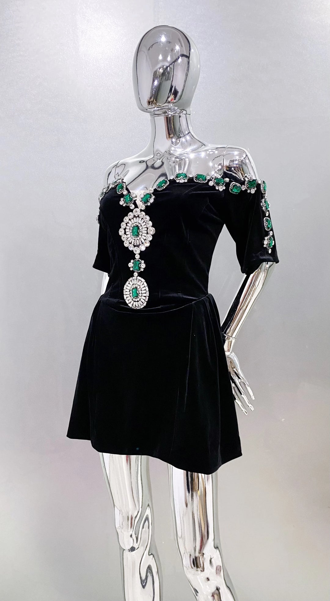 Opulent Half Sleeves Mini Velvet Dress