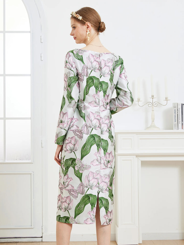 Stunning Floral Jacquard Midi Dress