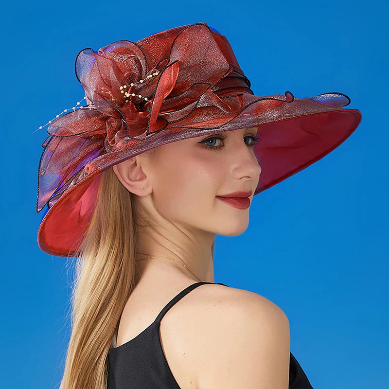 Floral Mesh Wide Brim Hat