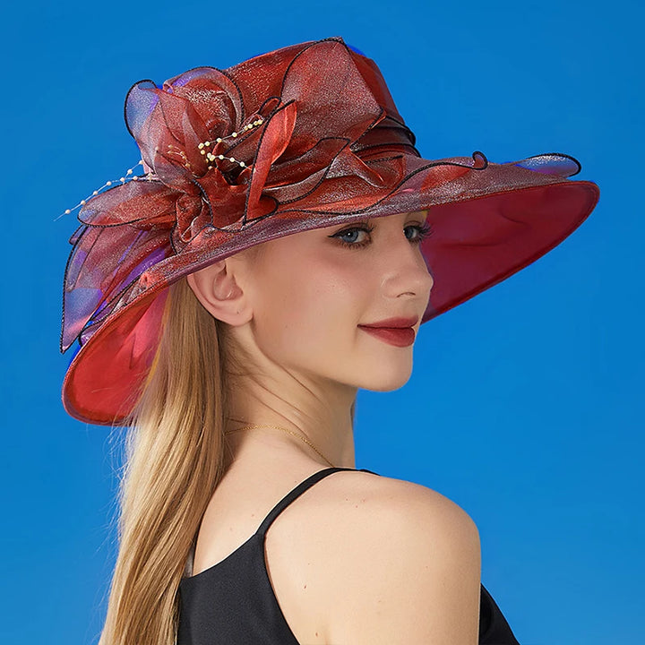 Floral Mesh Wide Brim Hat