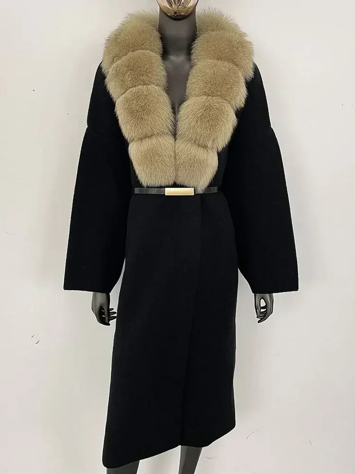 Alluring Detachable Real Fur Collar Coat
