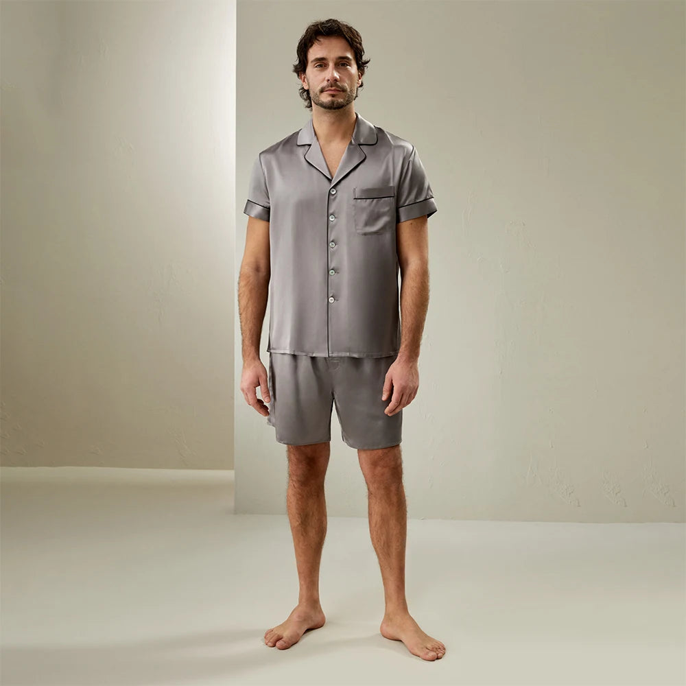 Contrast Trim Short Silk Pajama Set