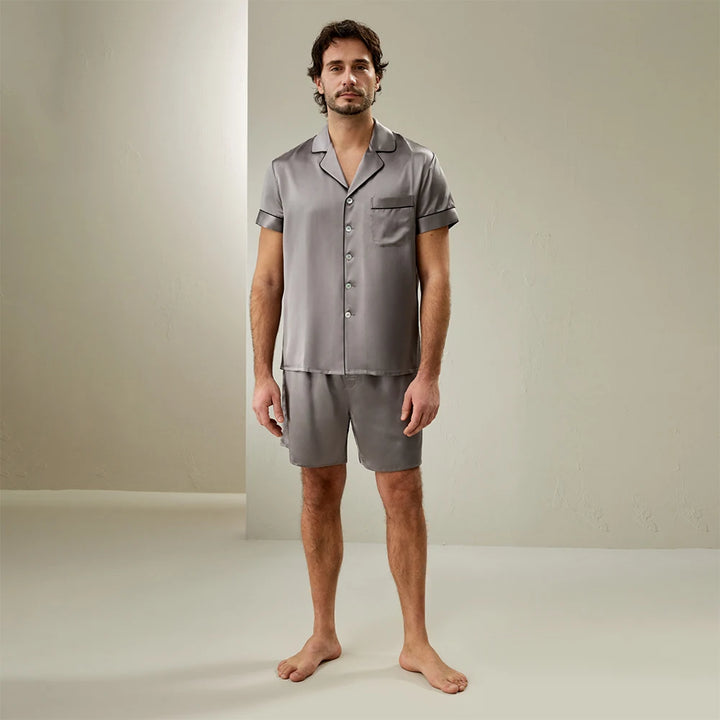 Contrast Trim Short Silk Pajama Set