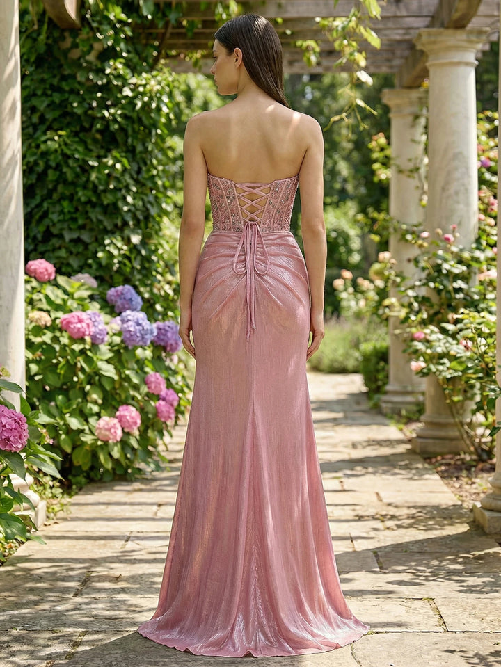 Alluring Ruched Beaded Evening Gown