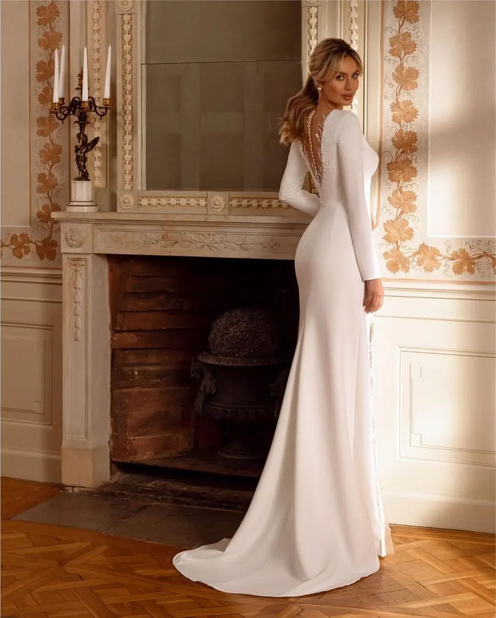Shiny Beaded Side Slit Wedding Dress