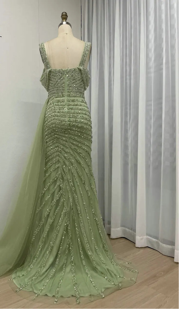 High Split Elegant Beaded Arabian Gown