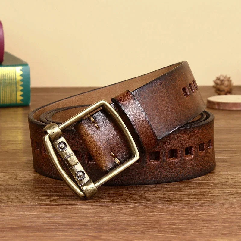 Vintage Brass Buckle Leather Belt