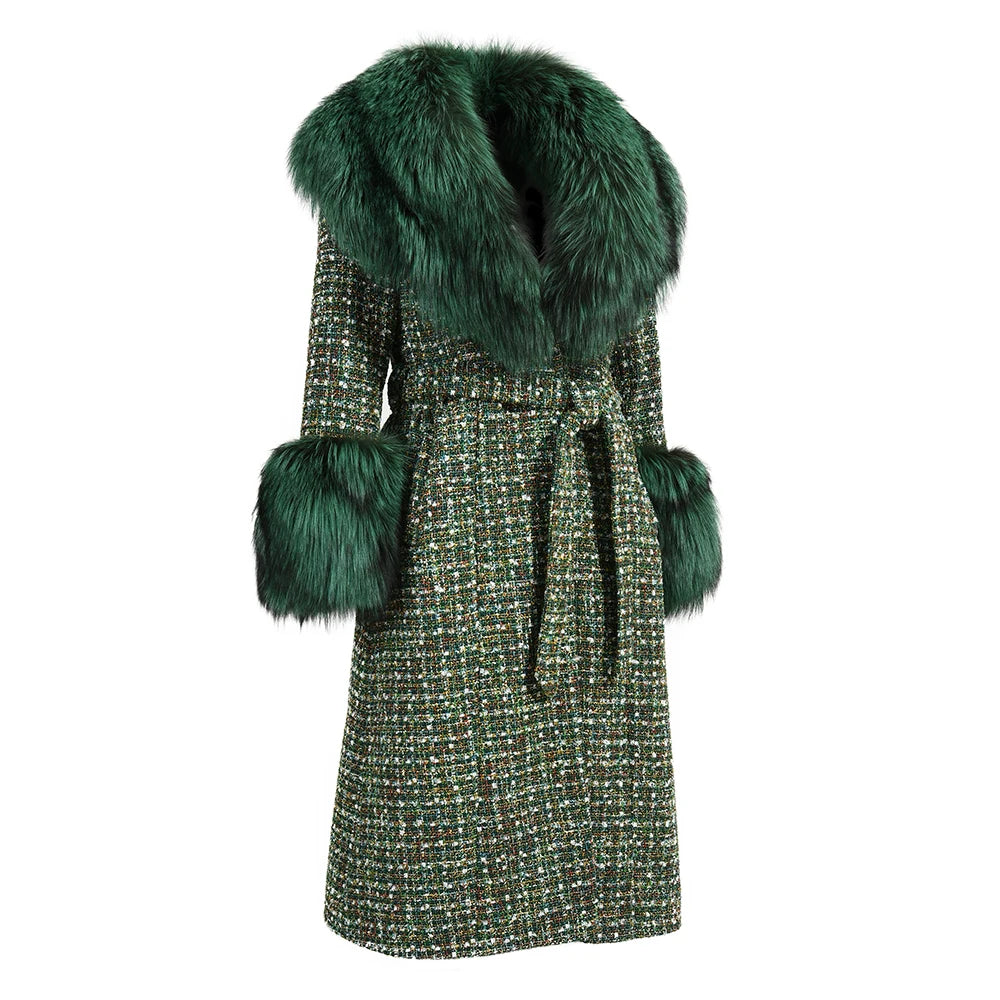 Luxury Big Real Fur Collar Trench Coat