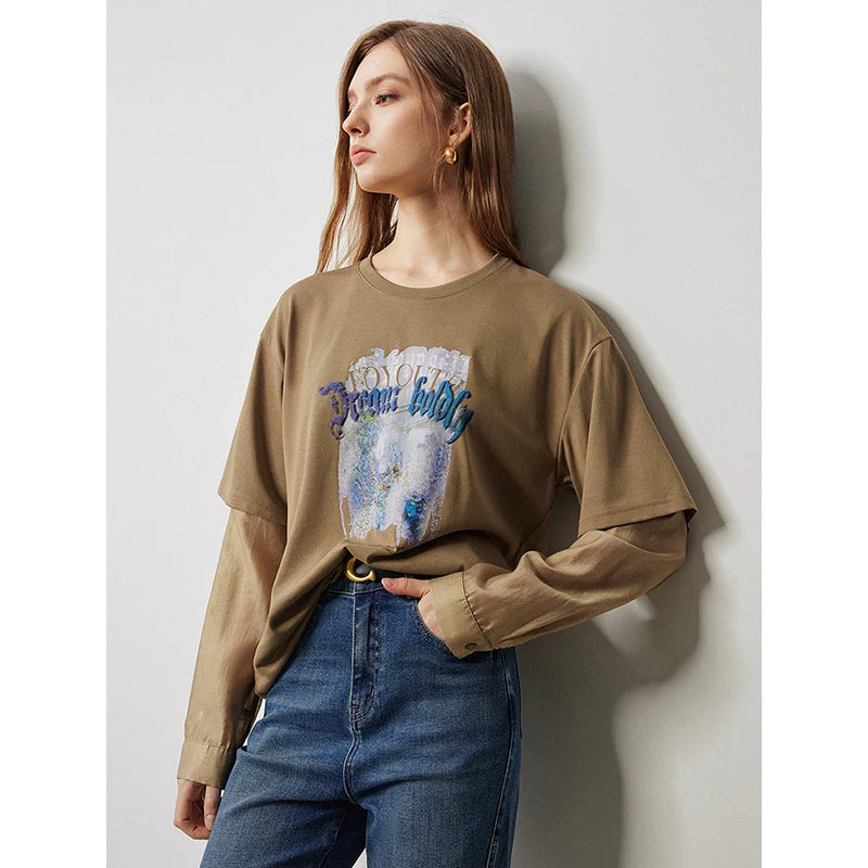 Embroidered Round Neck Loose T-Shirt