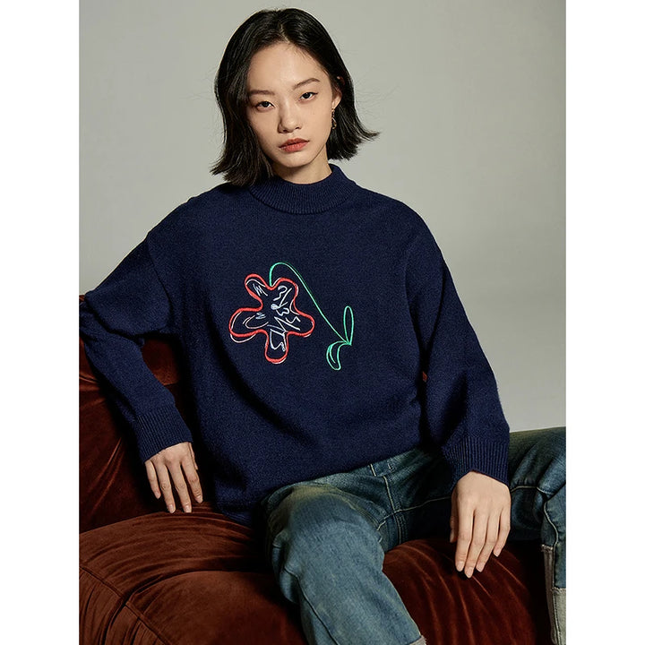 Art Of Flower Round Neck Sweater