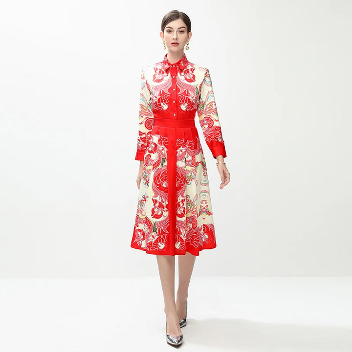 Lovely Turn-down Collar Midi Dress