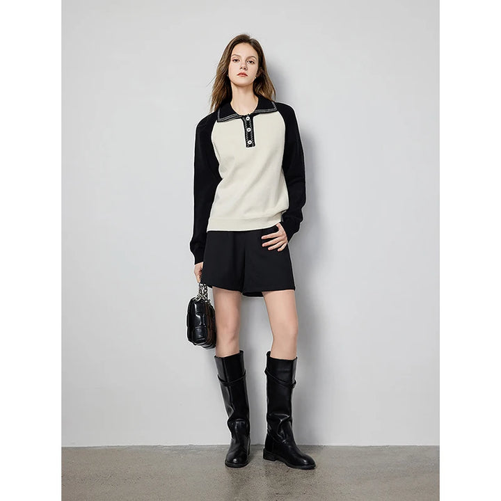 Contrast Polo Collar Pullover Sweater