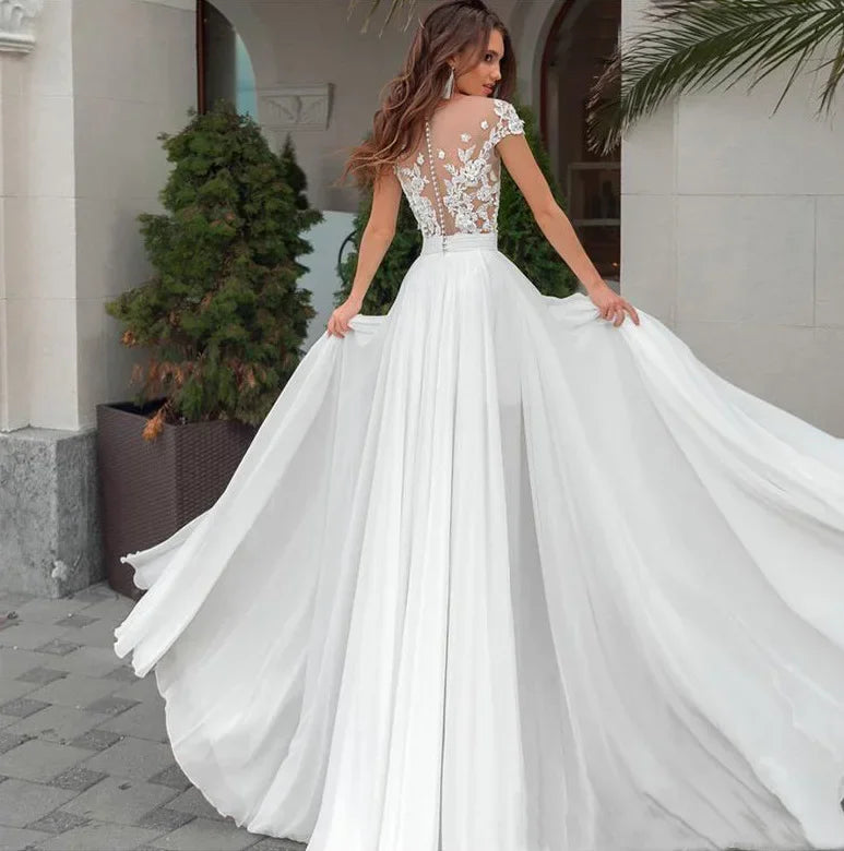 Simple Appliques Beading Bridal Gown