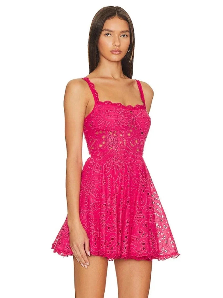 Embroidered Hollow Out Mini Dress