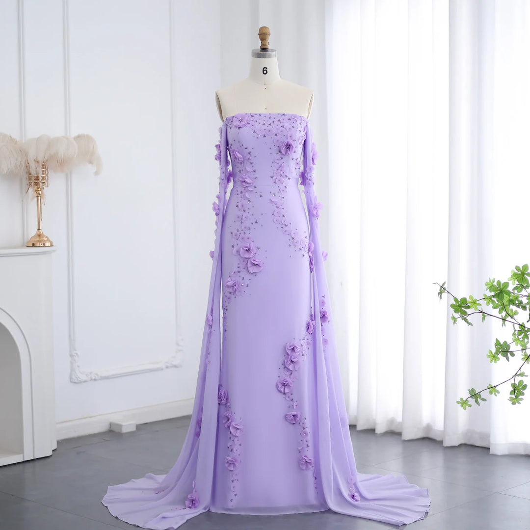 Elegant Off Shoulder 3D Flowers Evening Gown
