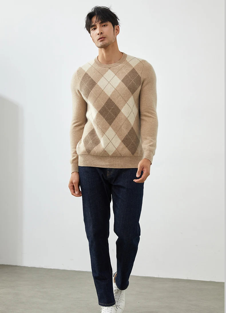 Contrast Panel Men's Cashmere Sweaters